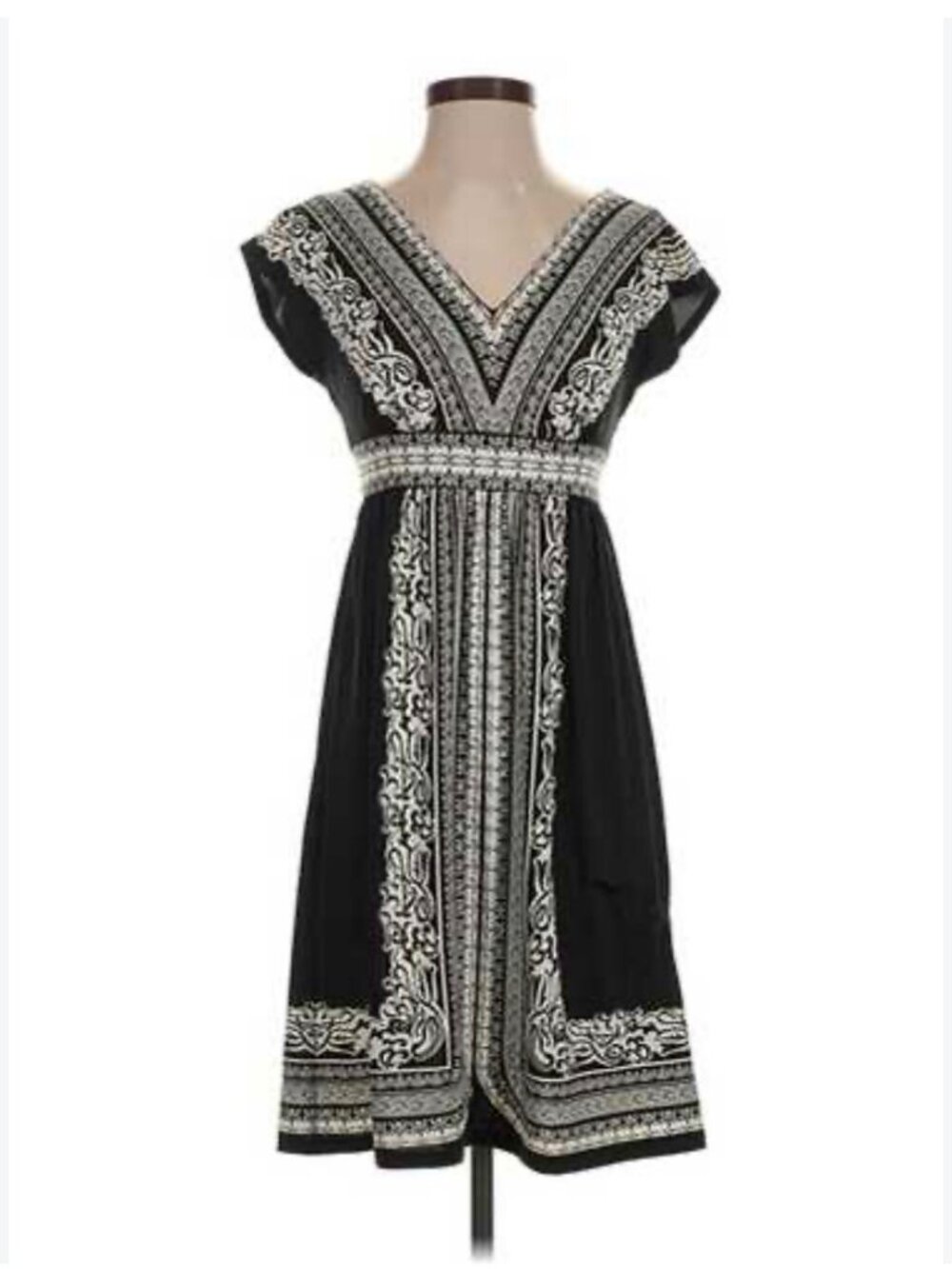 INC International Concepts Black & White Embellished Border Print Dress | XL